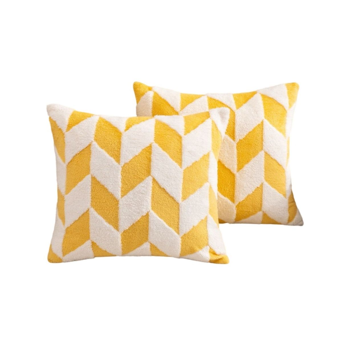 GENERICO - Pack de 4 Fundas de Cojín Peludas con Rombos-Mostaza
