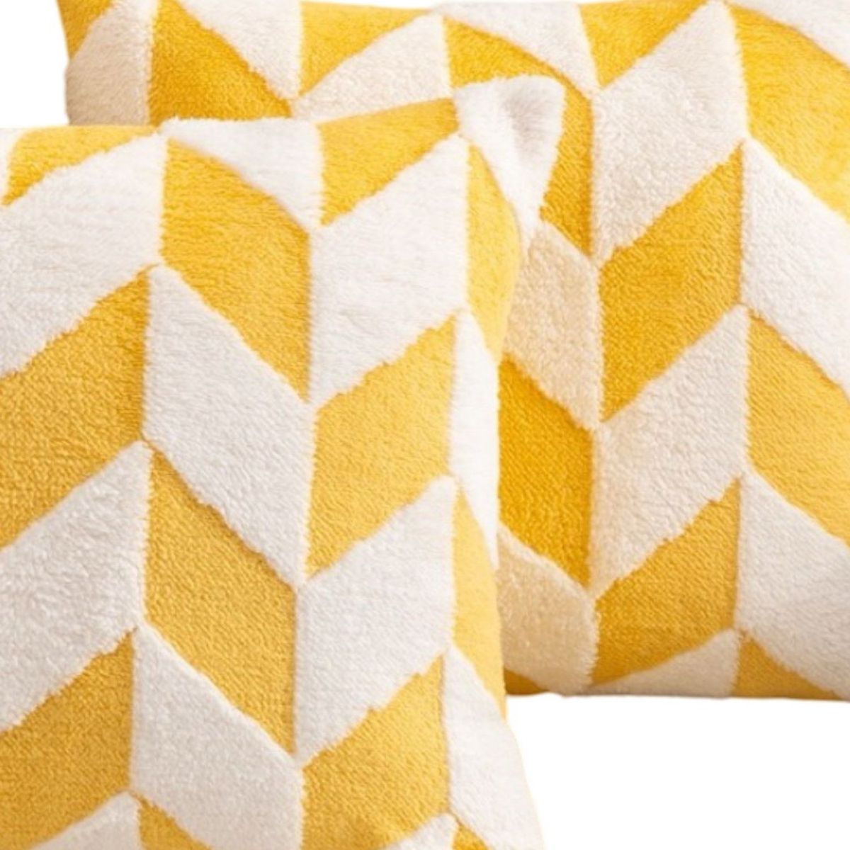 GENERICO - Pack de 4 Fundas de Cojín Peludas con Rombos-Mostaza