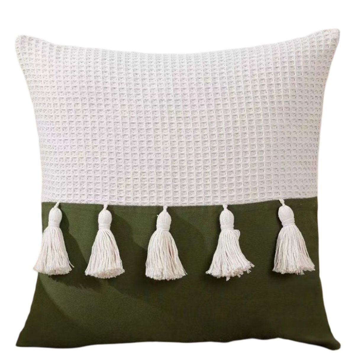 GENERICO - Pack de 4 Fundas de Cojín con Pompones-Verde Oscuro