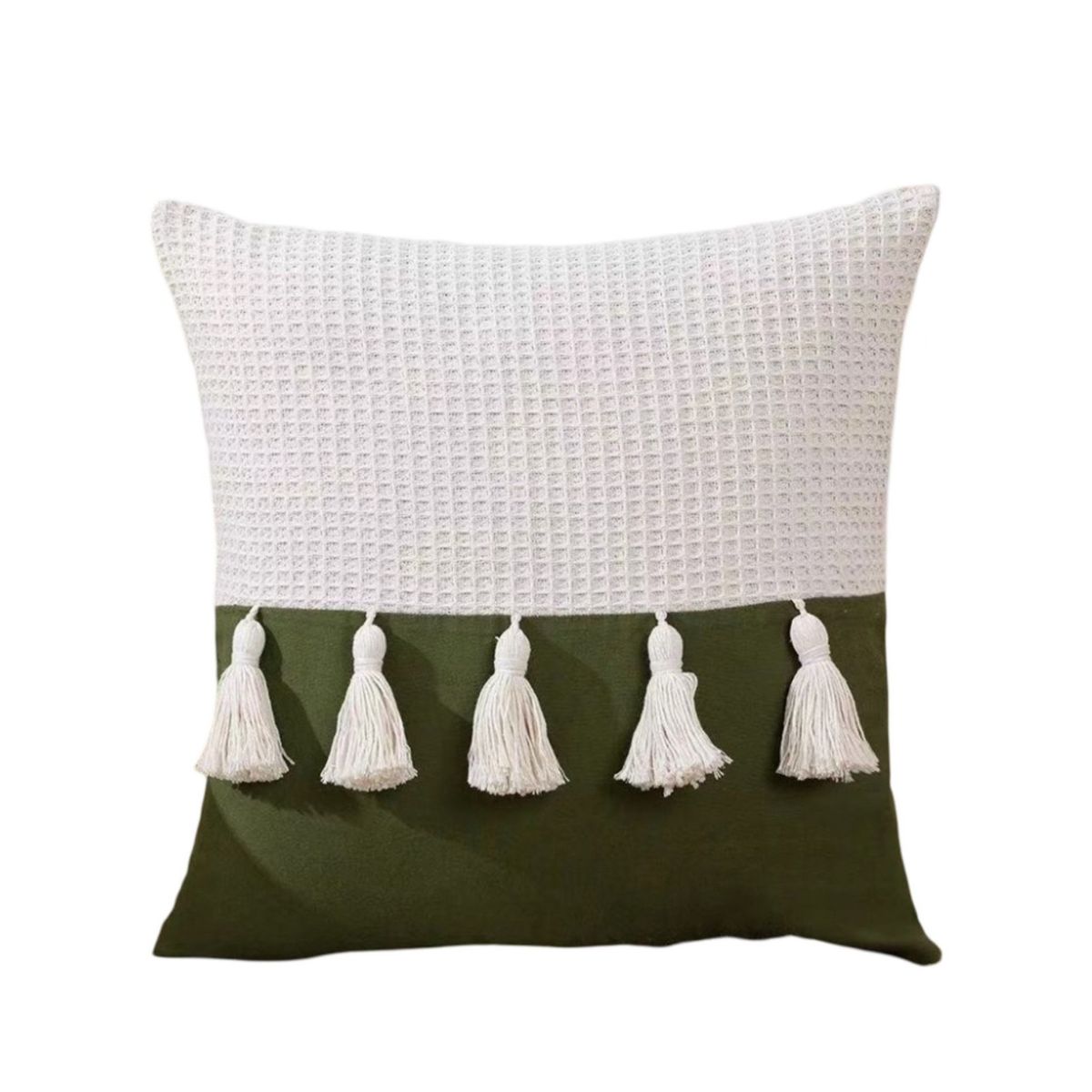 GENERICO - Pack de 4 Fundas de Cojín con Pompones-Verde Oscuro