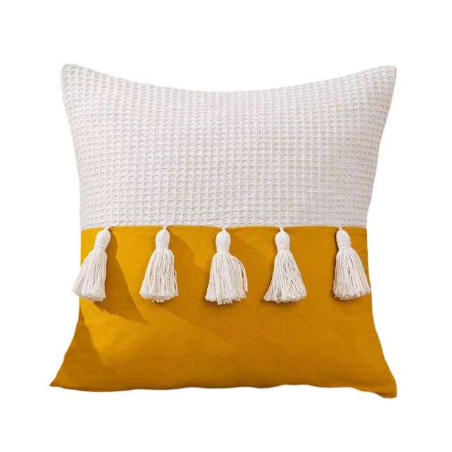 GENERICO - Pack de 4 Fundas de Cojín con Pompones-Mostaza