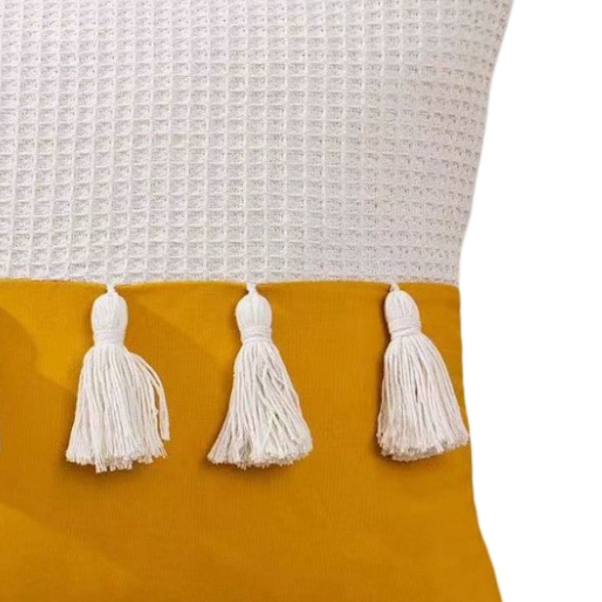 GENERICO - Pack de 4 Fundas de Cojín con Pompones-Mostaza