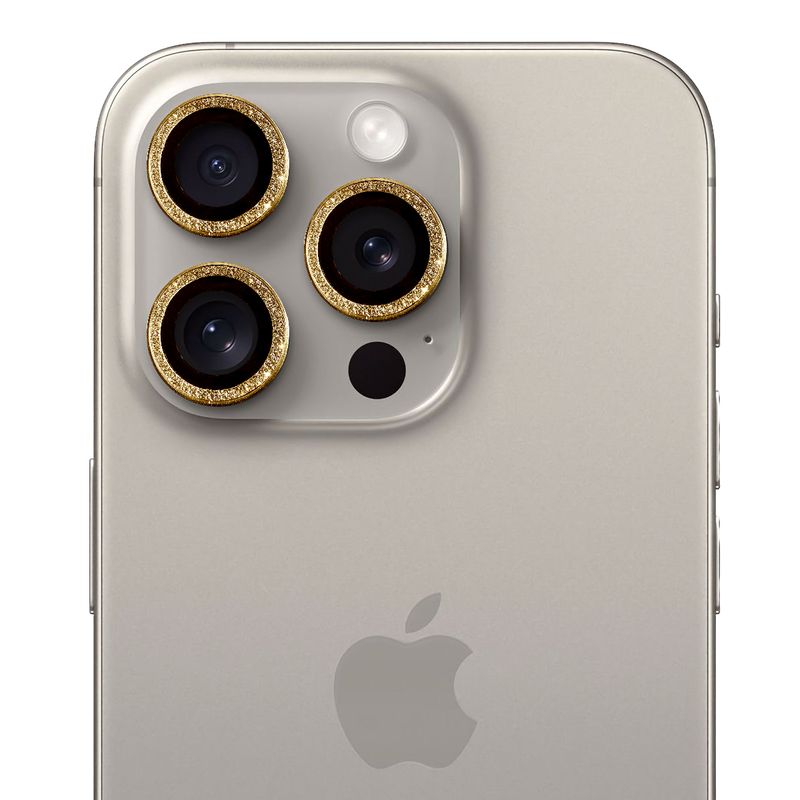 GENERICO - Protector de cámara modelo Escarchado iPhone 12promax-13mini-13 Dorado