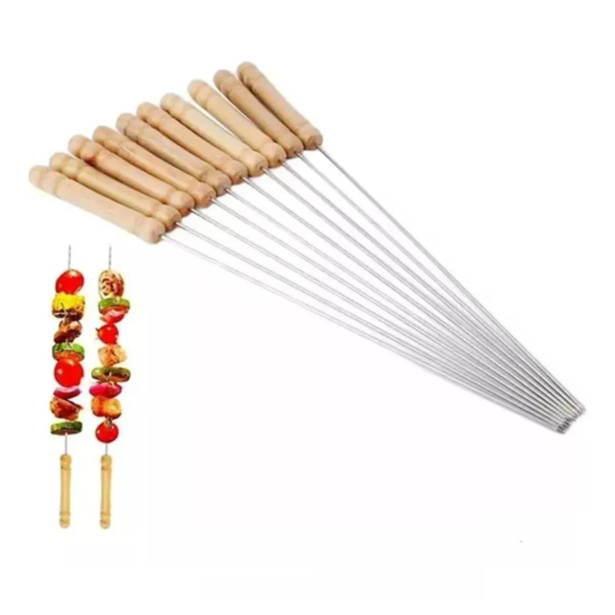 GENERICO - 10 Brochetas Pinchos Anticucho Acero Barbacoa Parrilla Asado