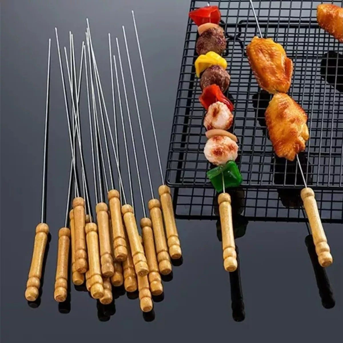 GENERICO - 10 Brochetas Pinchos Anticucho Acero Barbacoa Parrilla Asado