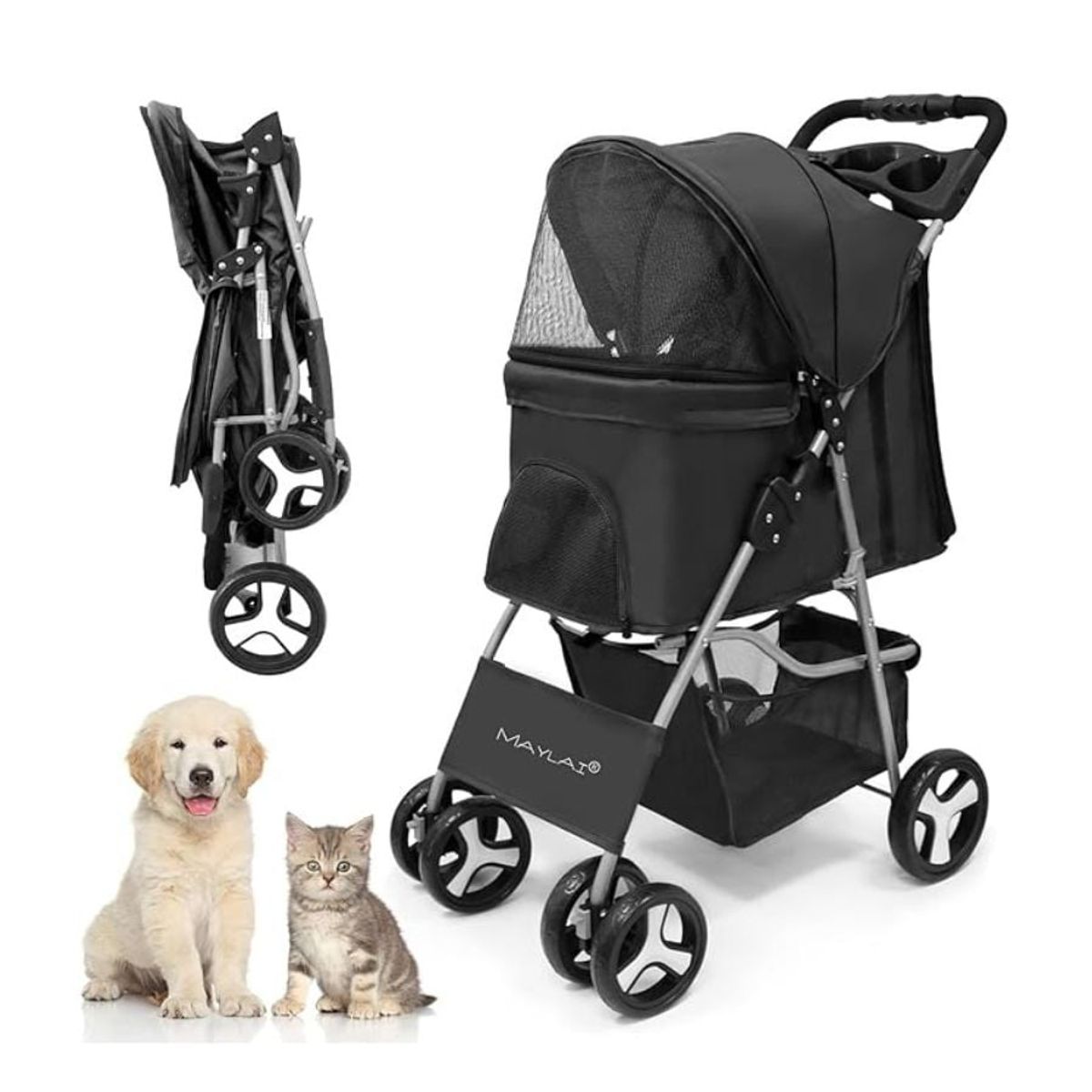 GENERICO - Cochecito para mascotas para gatosperros plegable