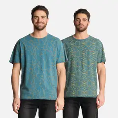 HAKA HONU - Polera Hombre Bi-Curioso Print Petroleo