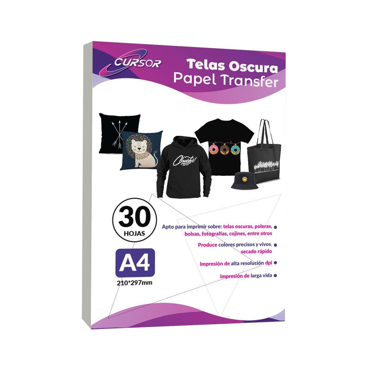 CURSOR - Papel Transfer Telas Oscuras A4 Pack x 60 H - Blanco - A4