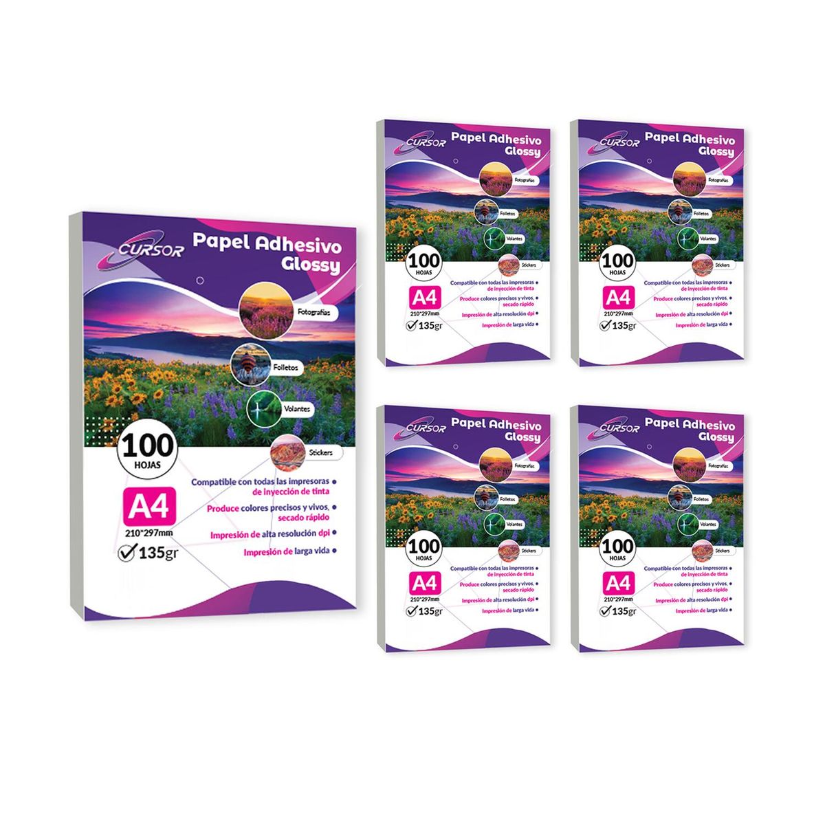 CURSOR - Papel Adhesivo Glossy A4 135g 500 Hjs Antioxido