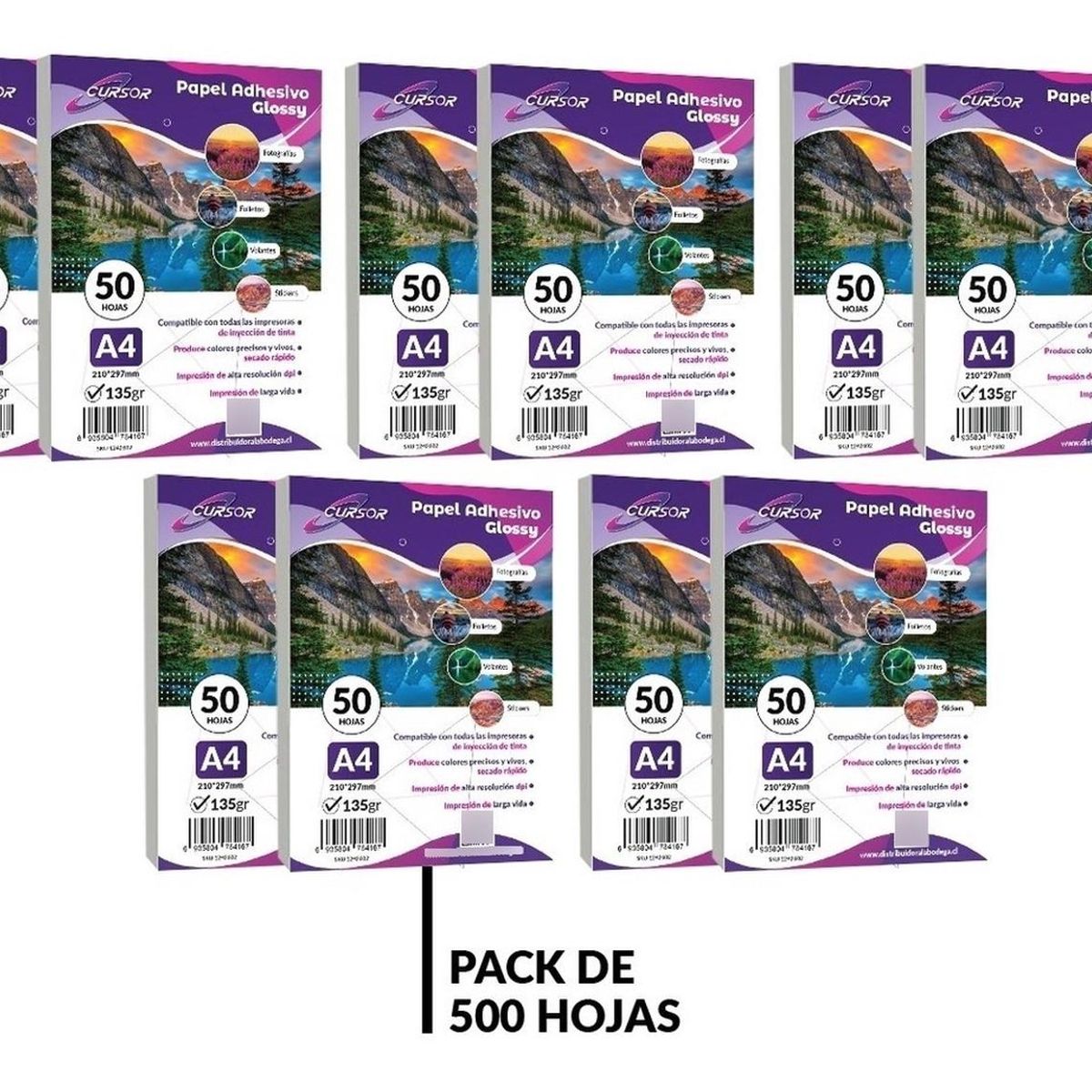 CURSOR - Papel Adhesivo Glossy A4 135g 500 Hjs Antioxido