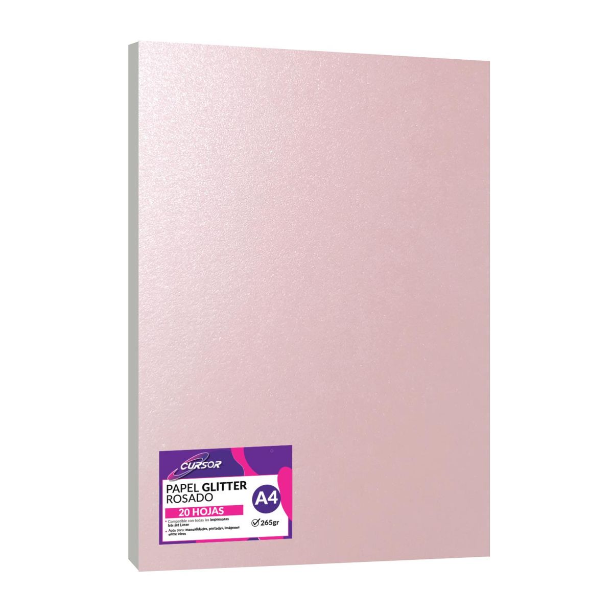 CURSOR - Papel Fotográfico Glitter Glossy Rosado 20hjs A4