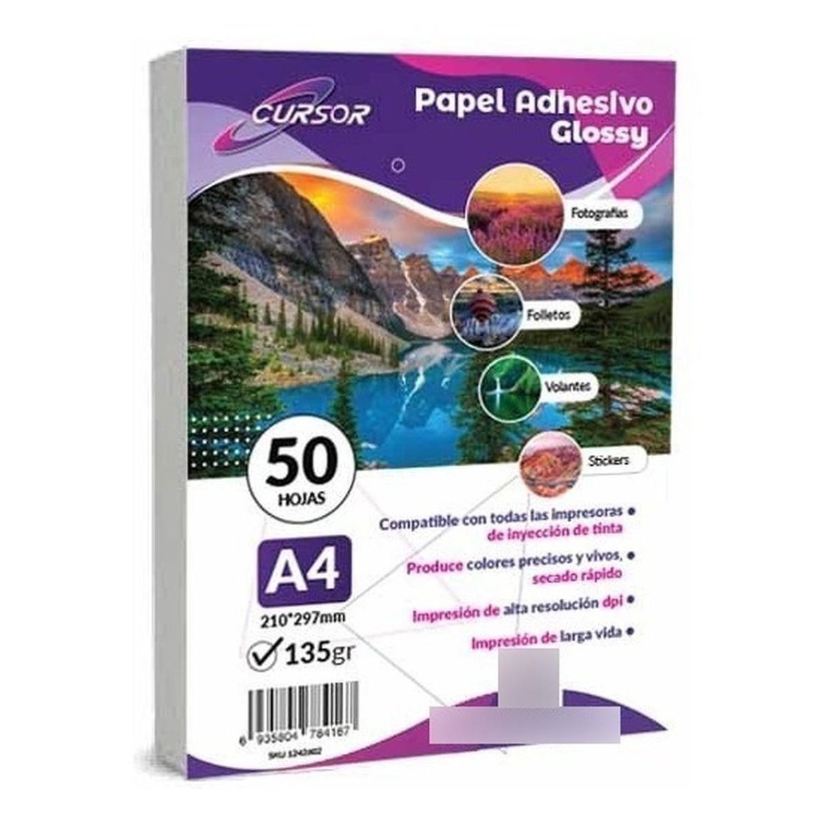 CURSOR - Papel Adhesivo Glossy Antioxido A4 135gr 250hjs