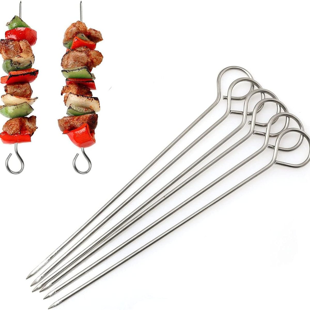 KUANGYE - 50 Pinchos Anticuchos Brochetas Acero Inoxidable Barbacoa 30 cm