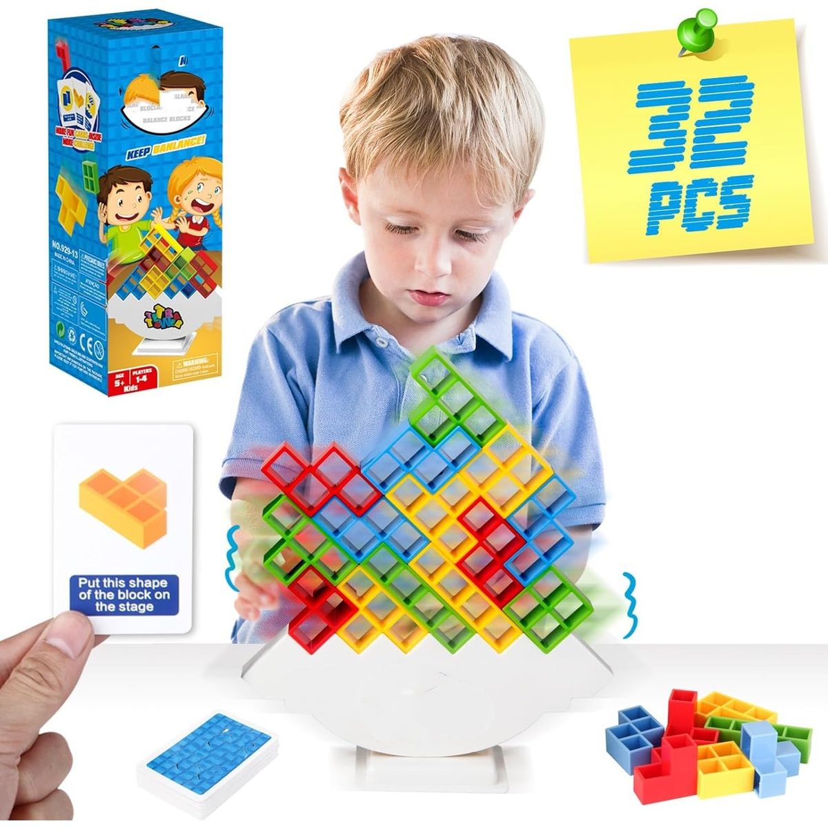 KUANGYE - Torre Tetris Juego Equilibrio Didáctico Tetra Tower 32 Pcs