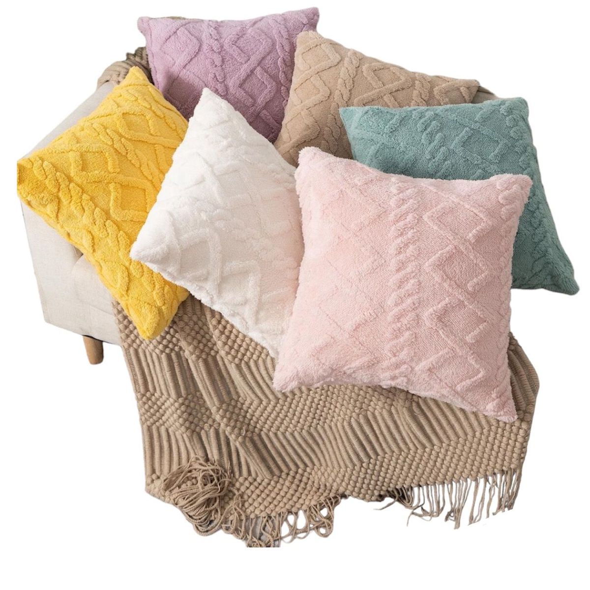 GENERICO - Pack 6 Funda Para Cojín Felpa 45x45 Amarillo