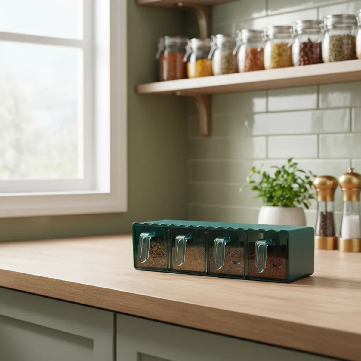 GENERICO - Especiero Rectangular de Pared con 4 Compartimento