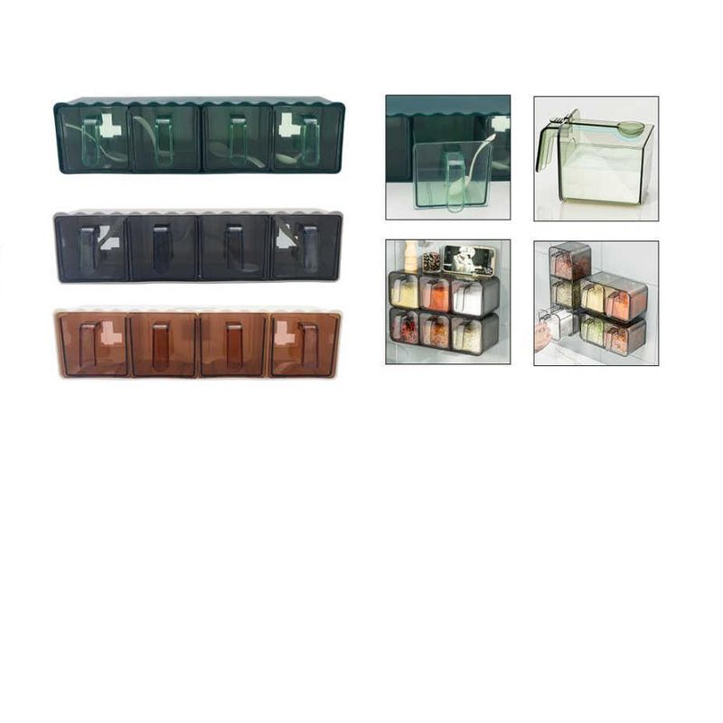 GENERICO - Especiero Rectangular de Pared con 4 Compartimento