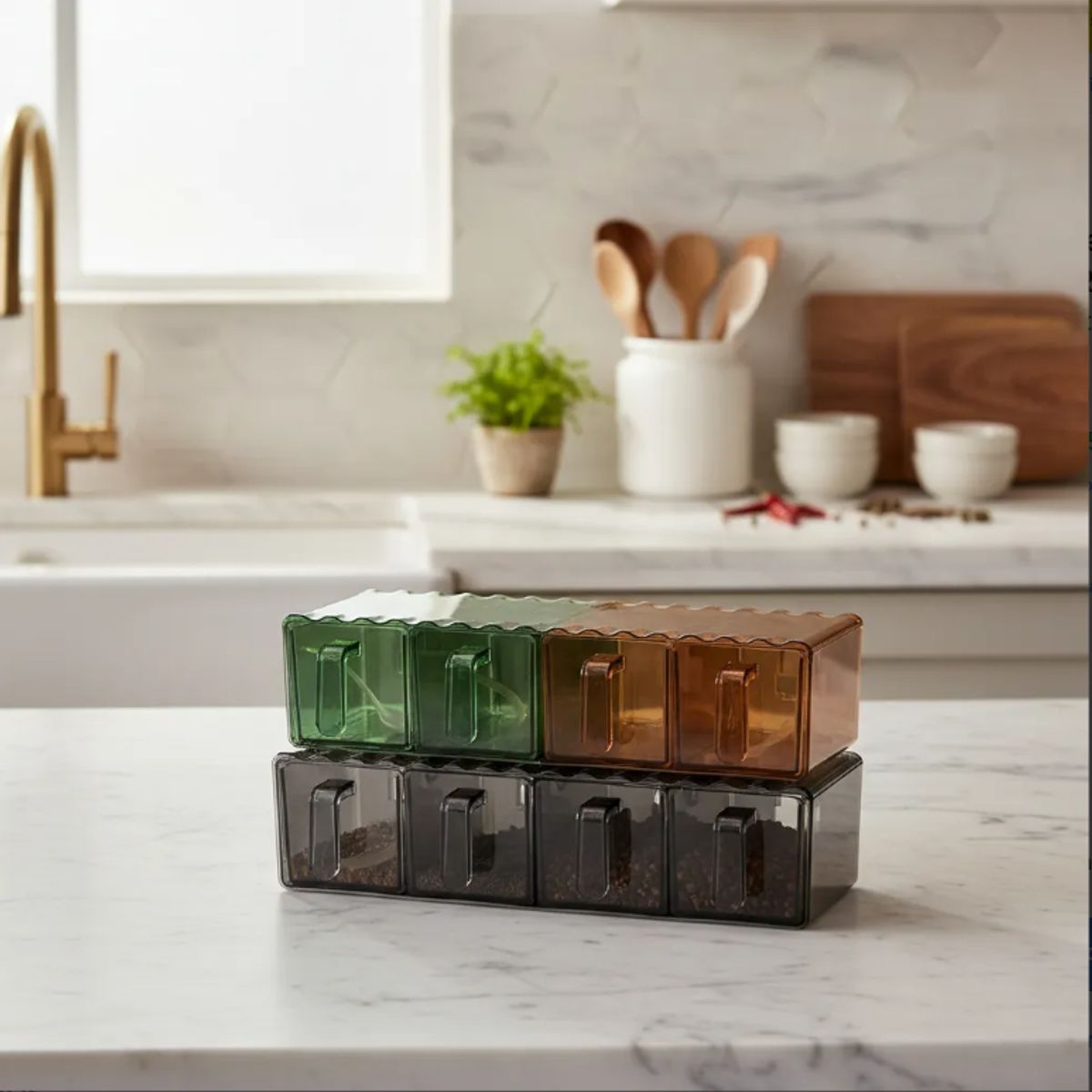 GENERICO - Especiero Rectangular de Pared con 4 Compartimento