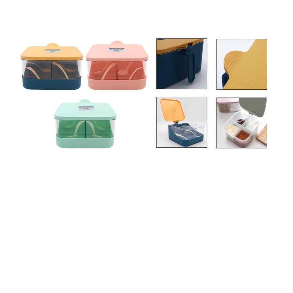 GENERICO - Eapeciero Condimentos Cuadrado Transparente de 4 Compartimentos