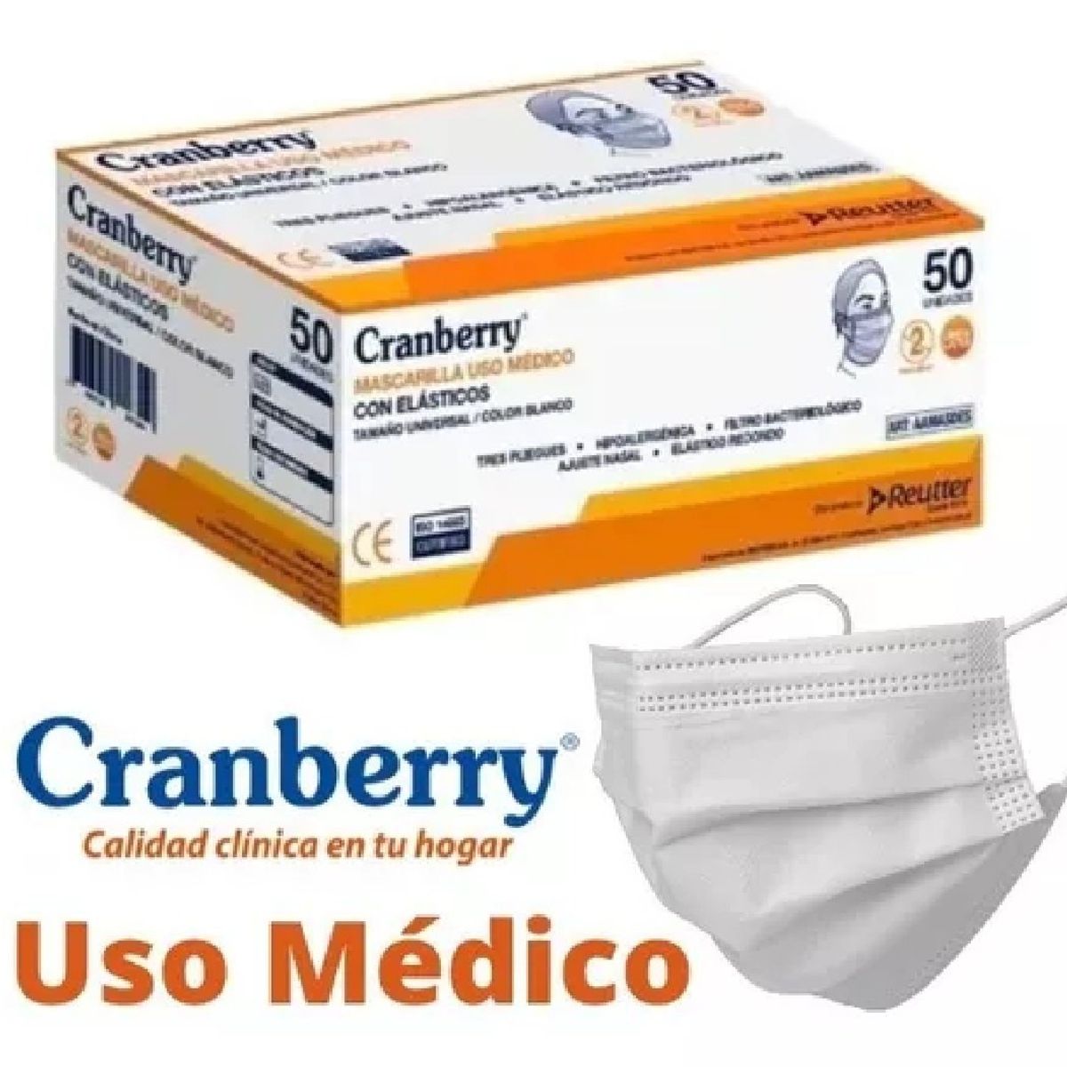 CRANBERRY - Mascarilla 3 Pliegues Con Elásticos Cranberry Caja 50uni Bla