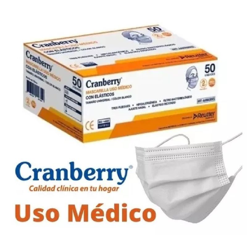 CRANBERRY - Mascarilla 3 Pliegues Con Elásticos Cranberry Caja 50uni Bla