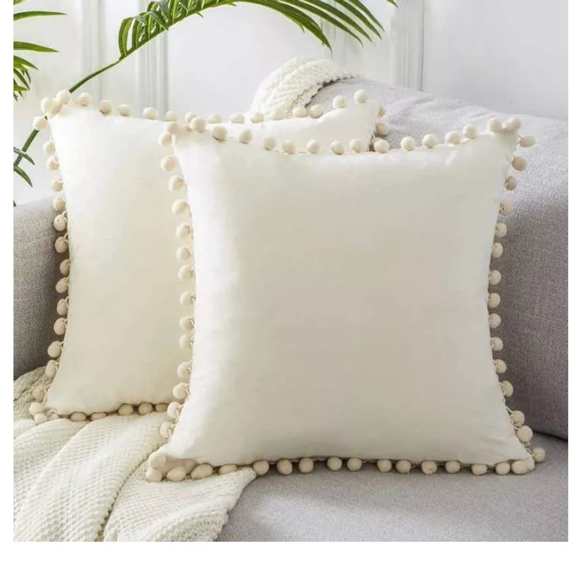 GENERICO - Pack 4 Funda Para Cojín Pompones 45x45 Blanco