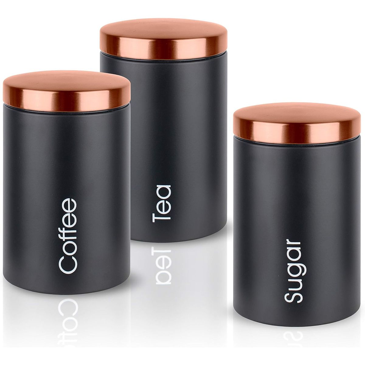 WAKESHOME - Pack X3 Frasco Hermético Negro Contenedor Cocina Azucar Café Te