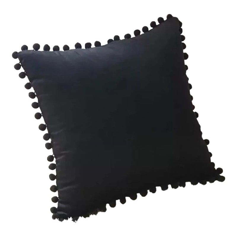 GENERICO - Funda Para Cojín Pompones 45x45 Negro 1 Und