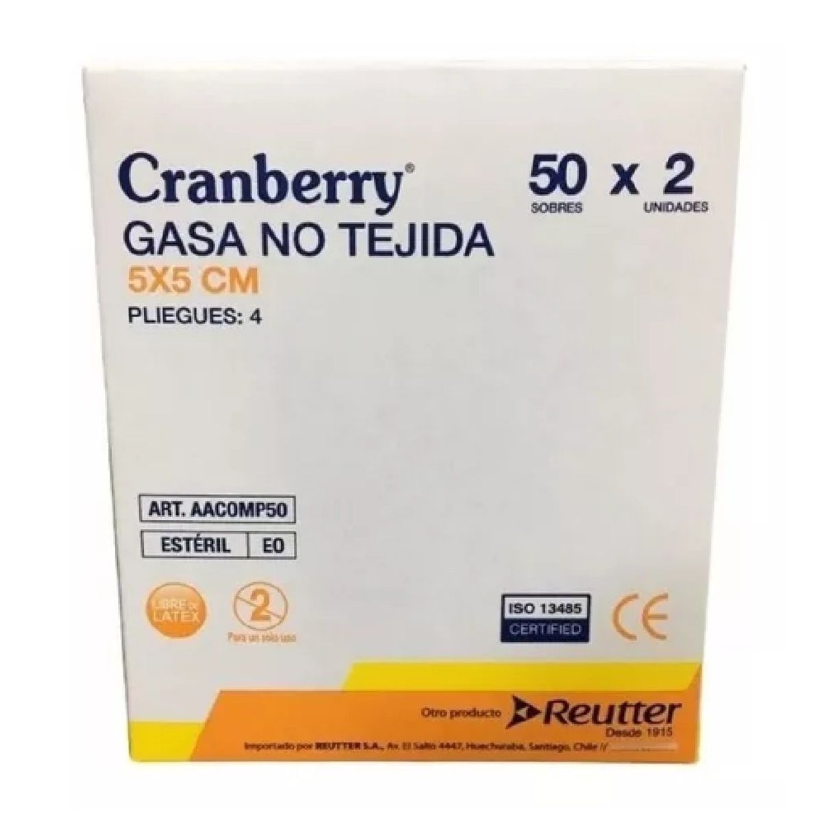 CRANBERRY - Gasa Estéril 5x5- Caja 50 Sobres X 2 Cranberry