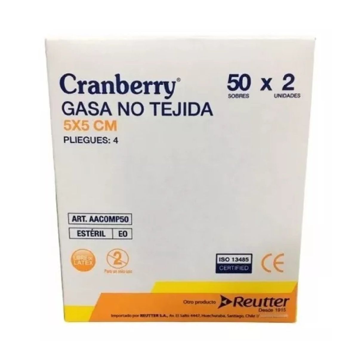 CRANBERRY - Gasa Estéril 5x5- Caja 50 Sobres X 2 Cranberry