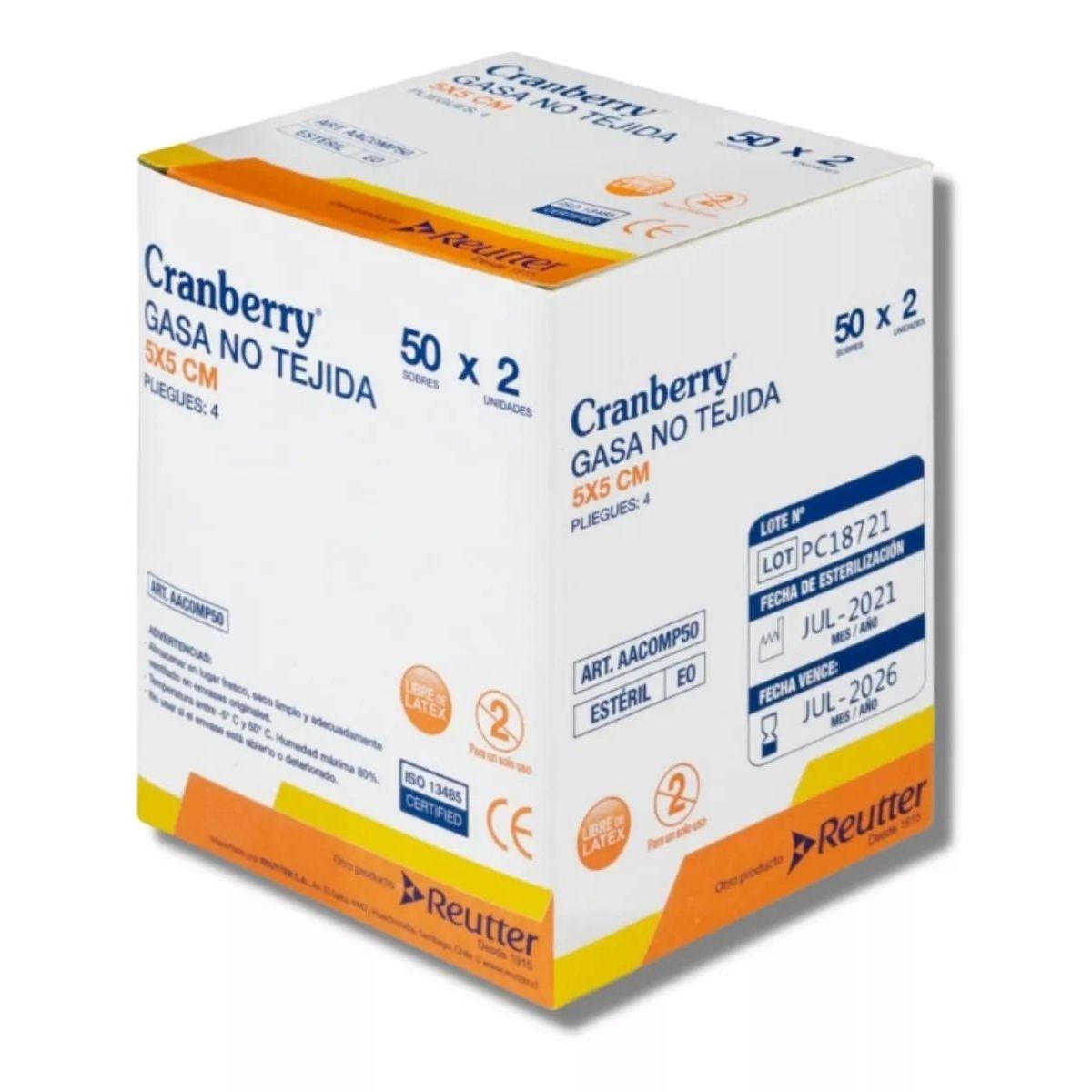 CRANBERRY - Gasa Estéril 5x5- Caja 50 Sobres X 2 Cranberry
