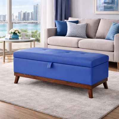 Imagen 2 del producto Banqueta con Baúl Incy Azul Eco Cuero 120x40x50 cm Máxima Design