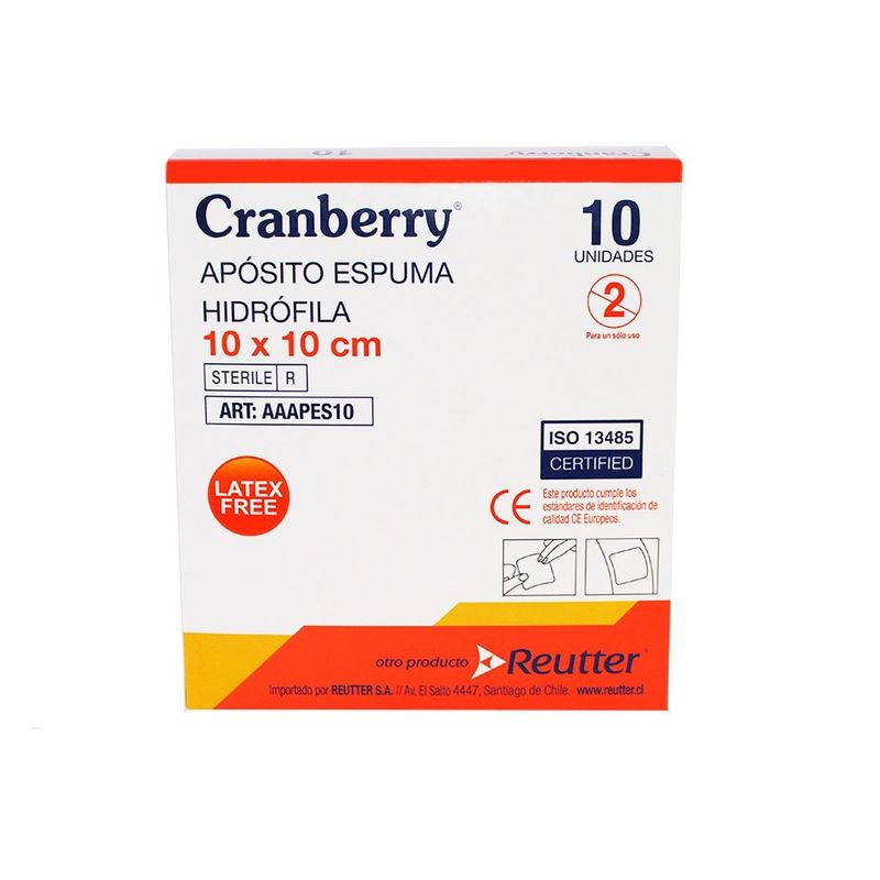 CRANBERRY - Apósito Espuma Hidrófila 10 X 10 Cranberry C/10 Unidades