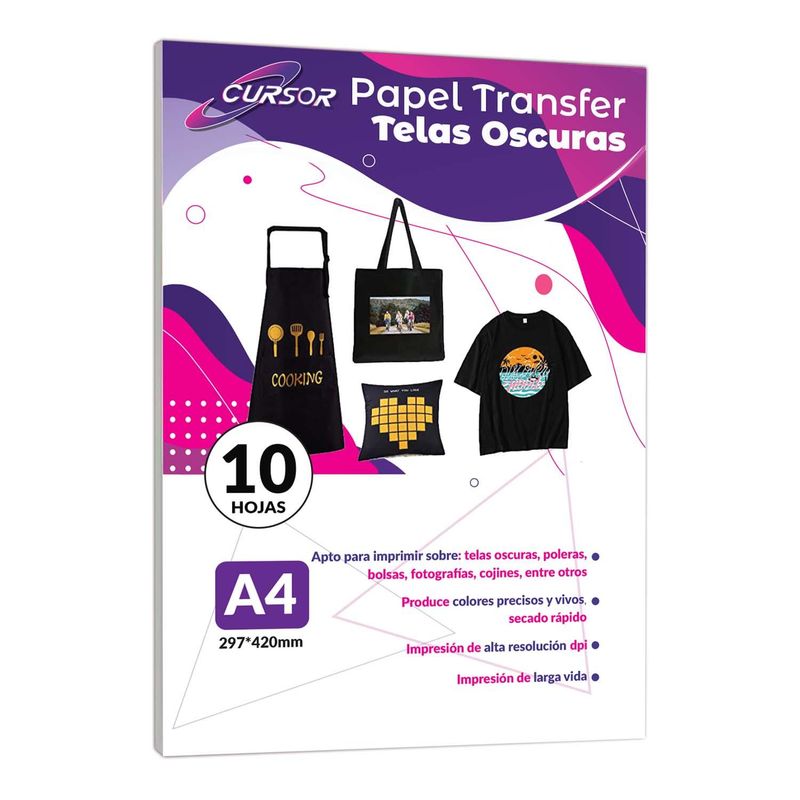 CURSOR - Papel Transfer Telas Oscuras Con Papel Siliconado 10 Hjs A4