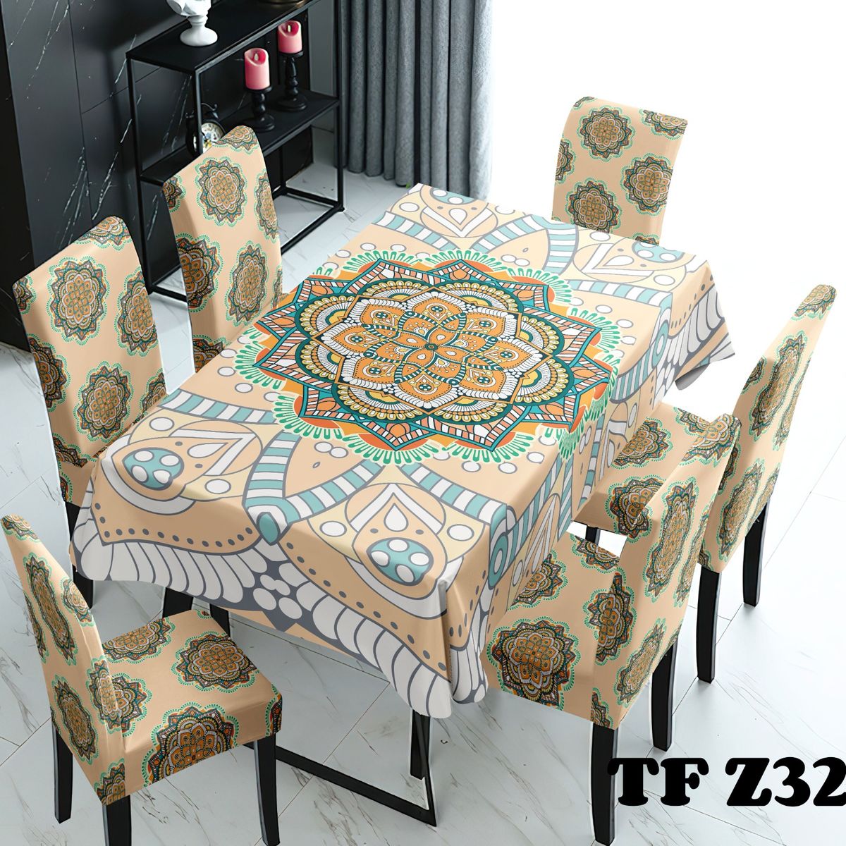 GENERICO - Mantel + 6 Fundas de silla Decorativo Living Cocina