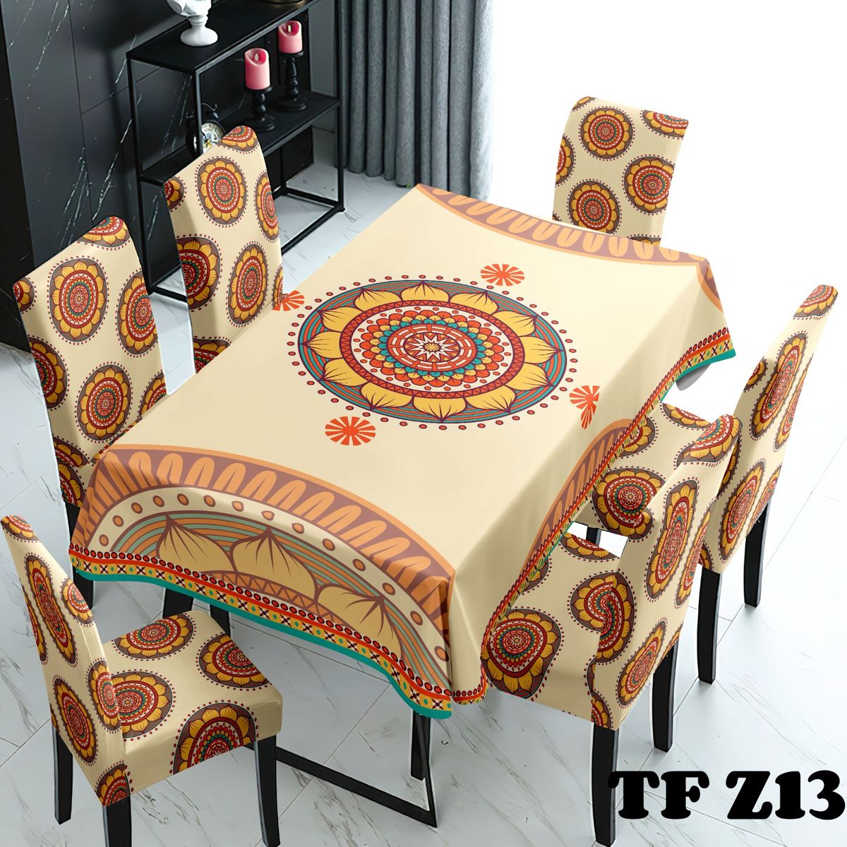 GENERICO - Mantel + 6 Fundas de silla Decorativo Living Cocina