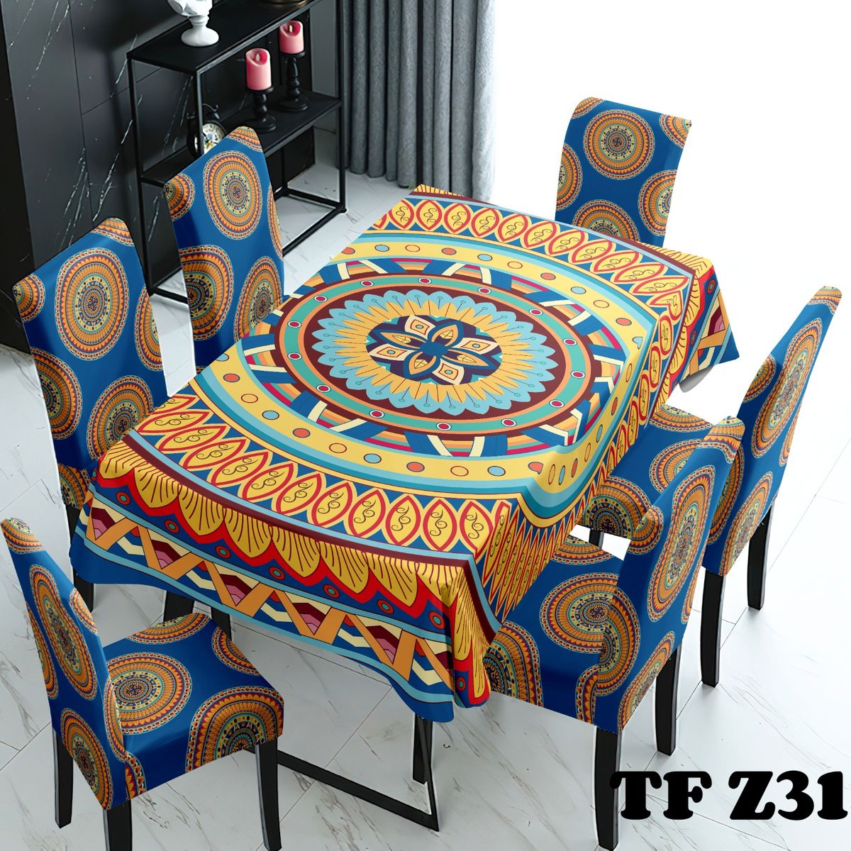 GENERICO - Mantel + 6 Fundas de silla Decorativo Living Cocina