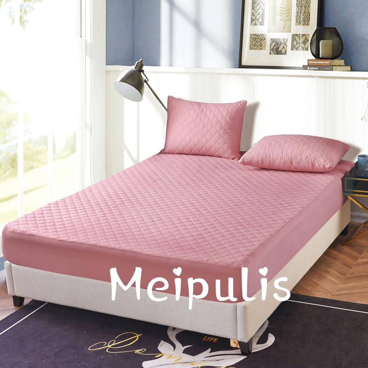 GENERICO - Cubre colchon impermeable 1,5 plazas Rosa