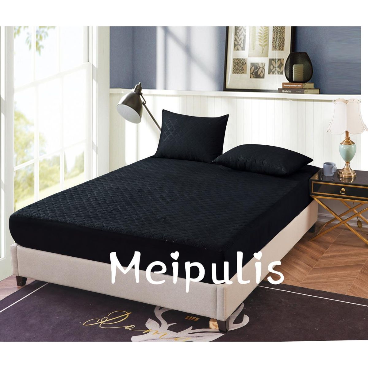 GENERICO - Cubre colchon impermeable 1,5 plazas Negro