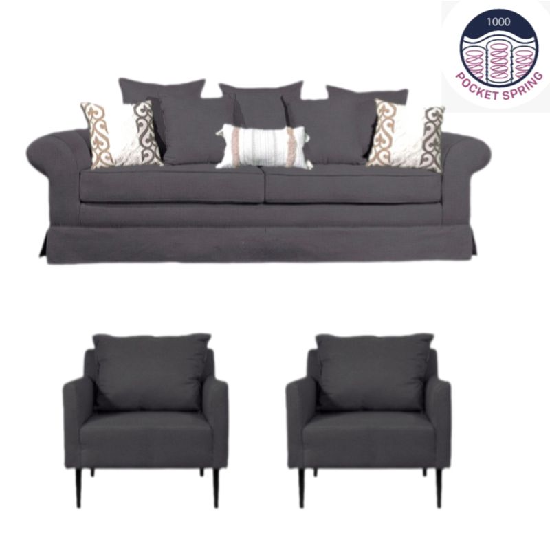 MUNDO LIVING - Juego de Living 311 Mambo marengo sofa + 2 poltronas resortes
