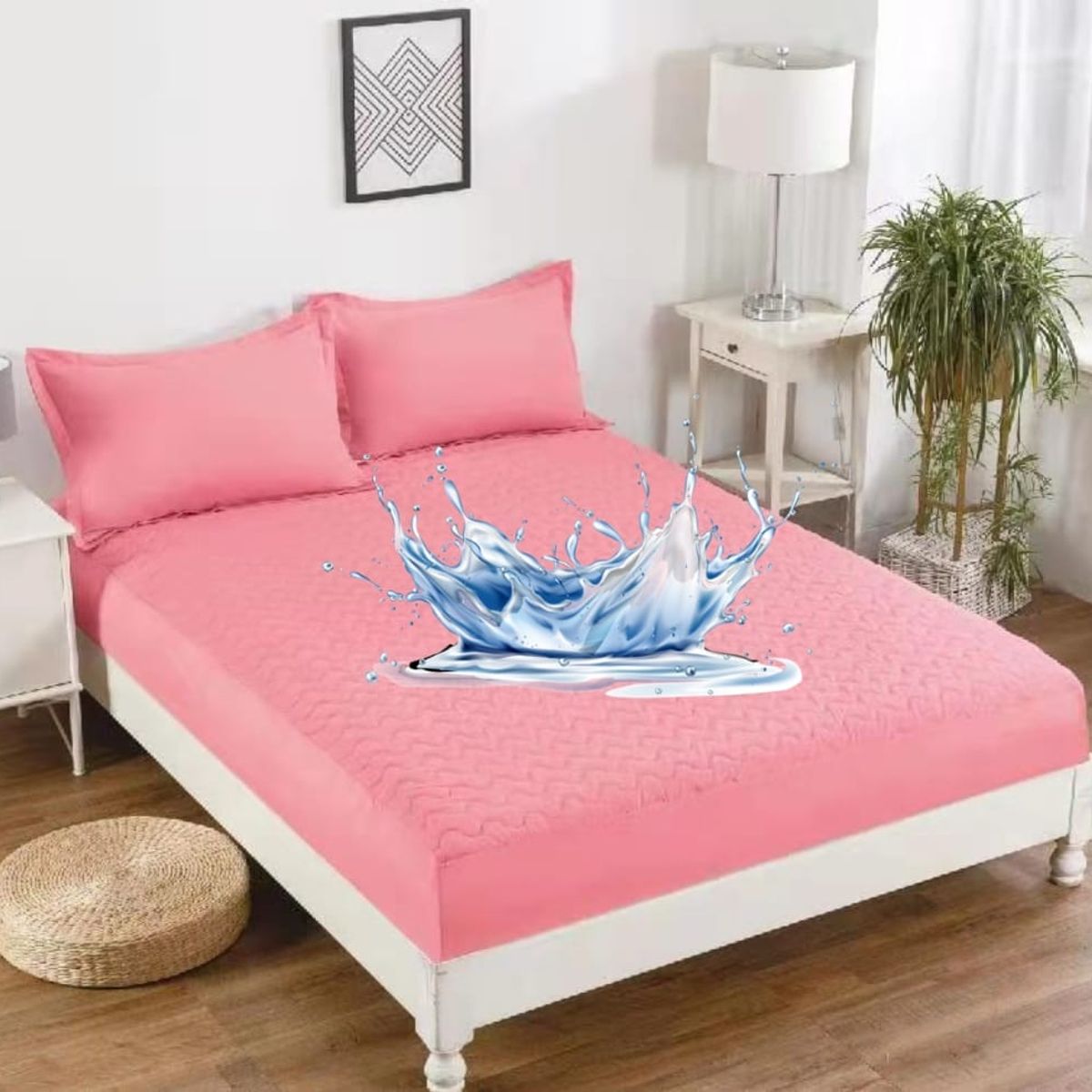 GENERICO - Cubre colchon impermeable 2 plazas Rosa