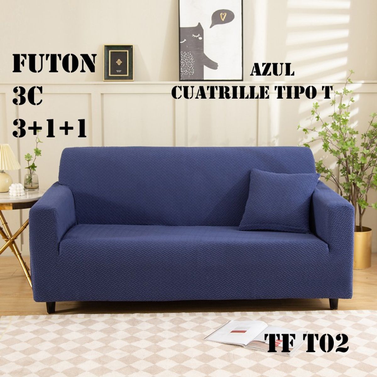GENERICO - Cubre Sillon 3 Cuerpos texturizado Azul