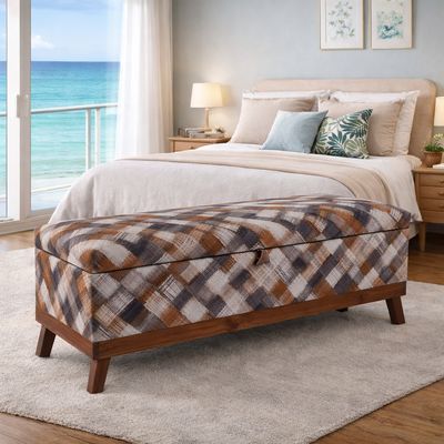 Imagen 2 del producto Banqueta con Baúl Incy Rombo-Café Felpa 120x40x50 cm Máxima Design