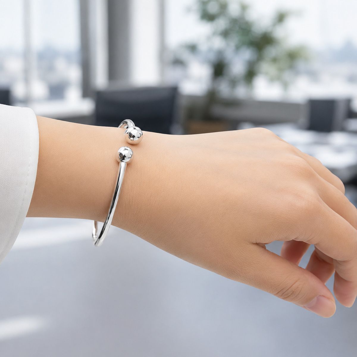 JOYAS MYTOKE - Pulsera Esclava Ajustable Dos Bolitas Plata Fina 925 Unisex