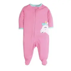 TEDMIMAK - Pijama de algodon con cierre niña unicornio corazones de 0 a 12 meses