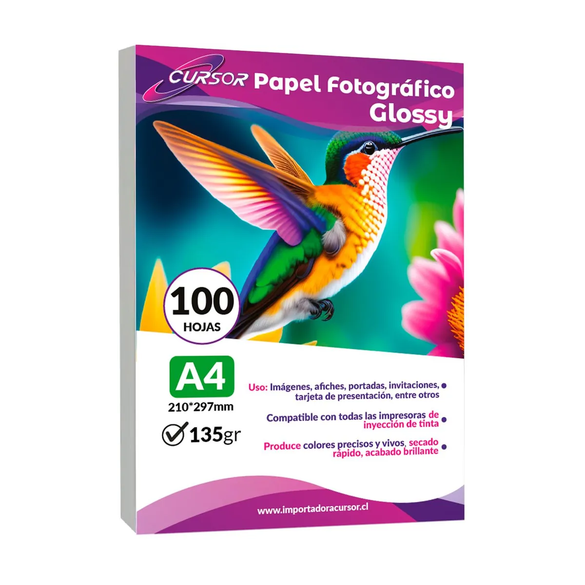 CURSOR - Papel Fotografico Glossy Brillante 135 Grs A4 100 Hojas