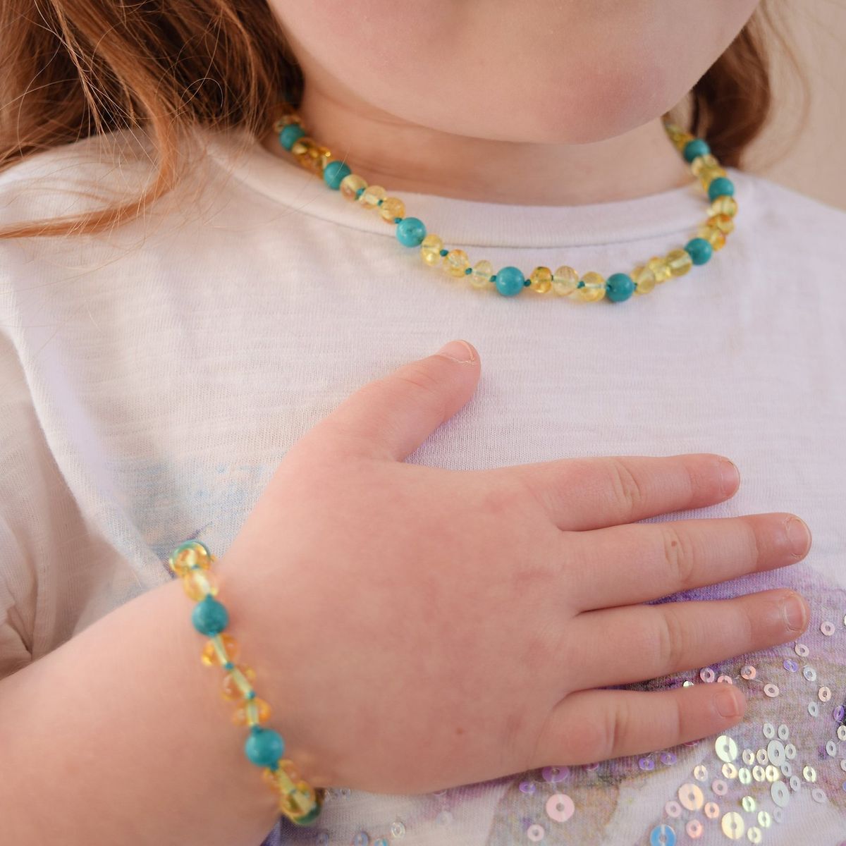 GENERICO - Collar Infantil de Ámbar Báltico con Turquesa