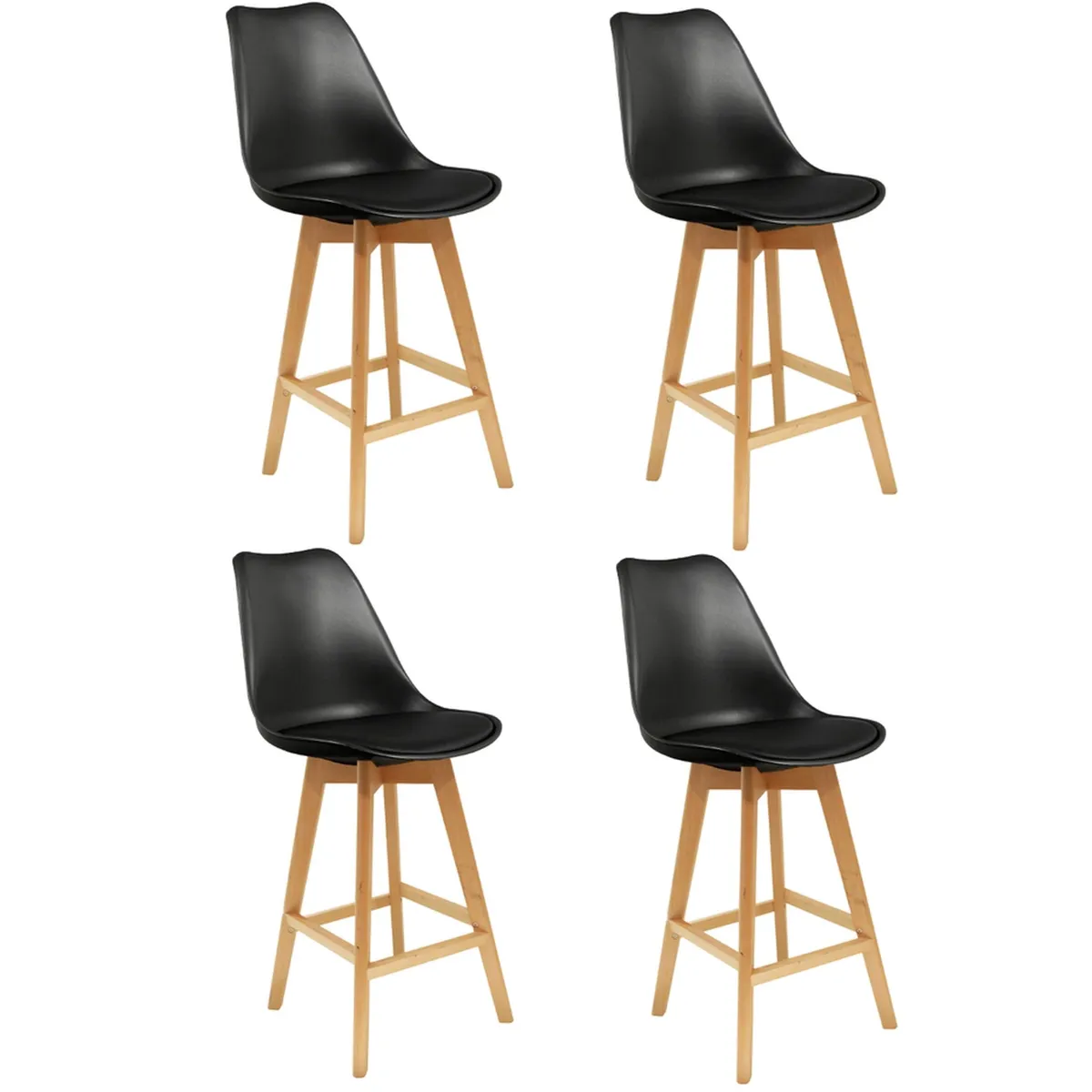 ITAHOME - SET DE 4 PISOS DE BAR TULIP NEGRO MADERA