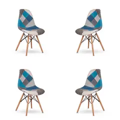 ITAHOME - SET DE 4 SILLAS DE COMEDOR PATCHWORK CLASICA TURQUESA