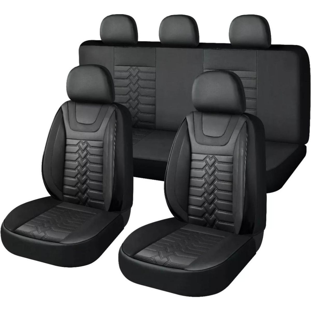 IMPORTCLICK - Set Fundas Cuero Cubre Asientos Automóvil Completo Deluxe Negro IMPORTCLICK